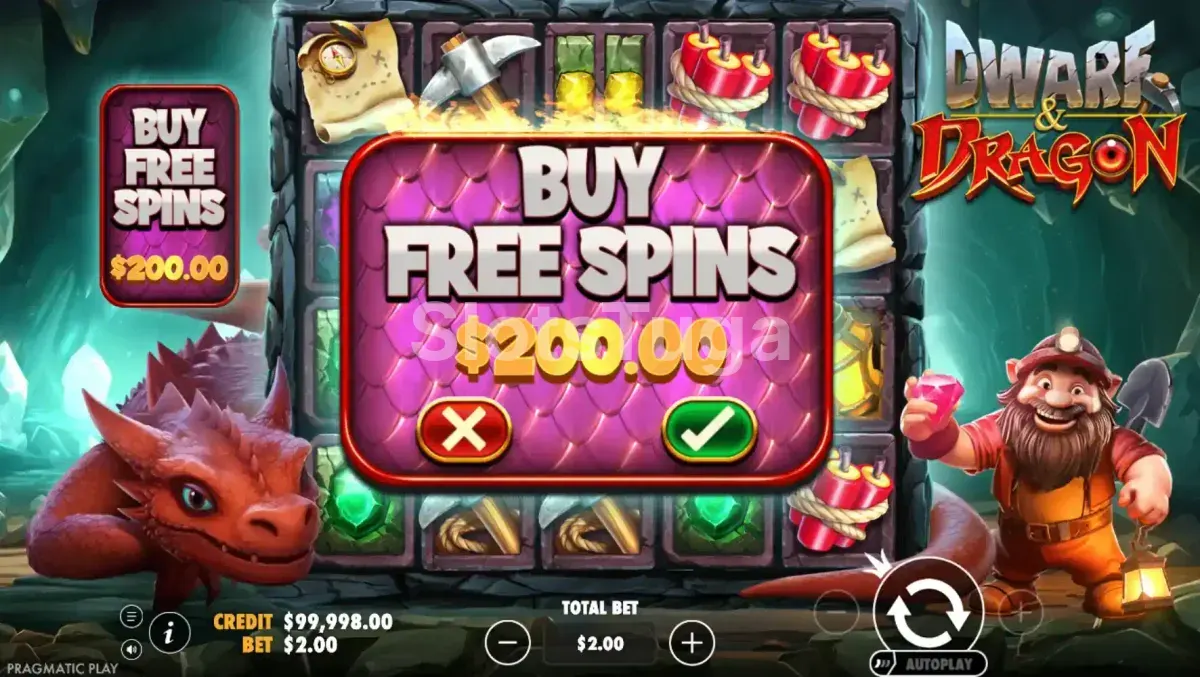 Tela de compra de bônus da slot Dwarf & Dragon com as opções disponíveis