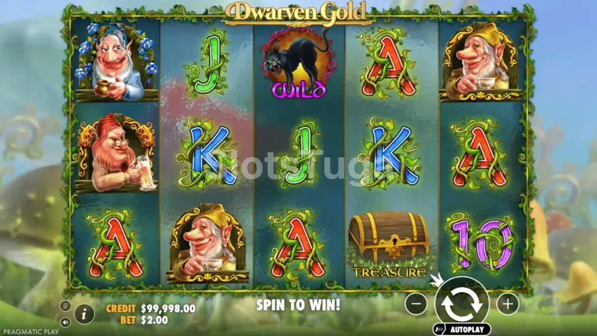 Tela principal do slot Dwarven Gold com os rouleaux em ação