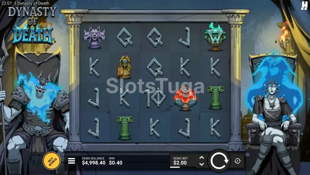 Tela inicial do jogo Dynasty of Death com os rouleaux em ação