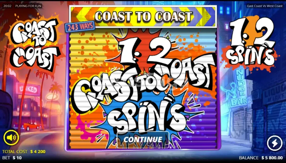 Rodadas grátis ativadas no East Coast vs West Coast com multiplicadores acumulando