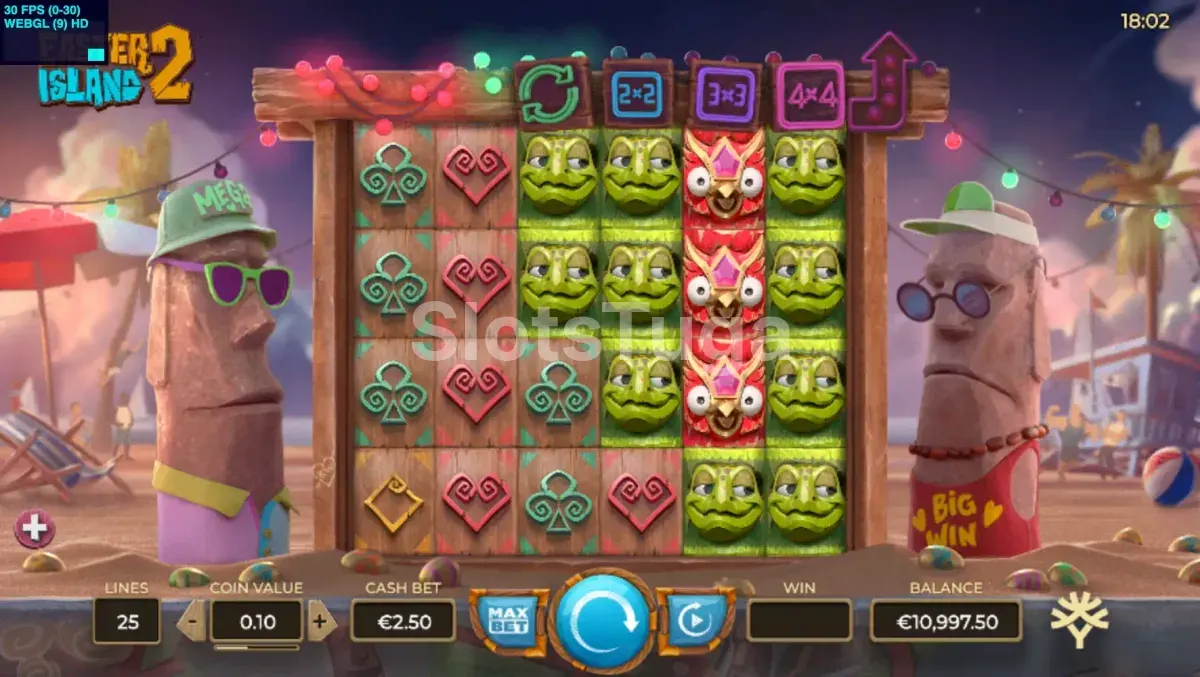 Tela principal do jogo Easter Island 2 com os rouleaux em ação