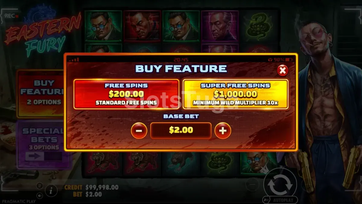 Tela de compra de bônus da slot Eastern Fury