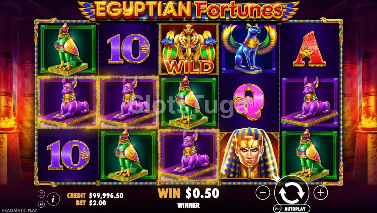 Segunda visão do jogo base da Egyptian Fortunes com combinações ativas