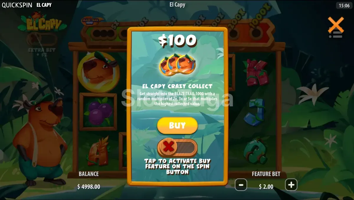 Tela de compra de bônus do El Capy com opções de multiplicador