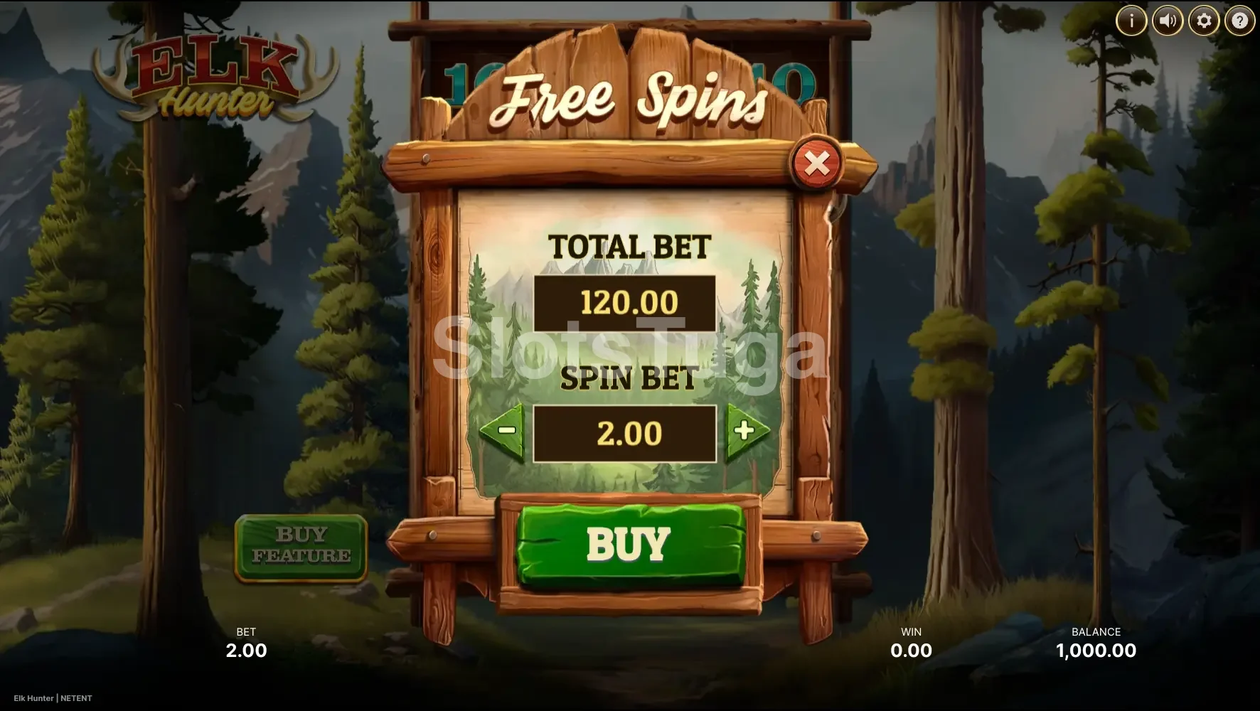 Tela de compra de bônus da Elk Hunter com valor de 60x a aposta
