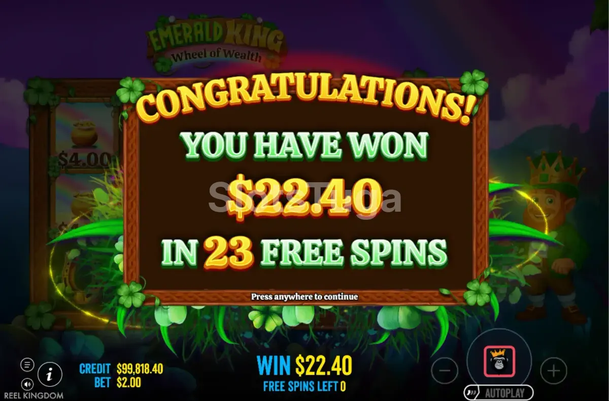 Grande vitória registrada na slot Emerald King Wheel of Wealth