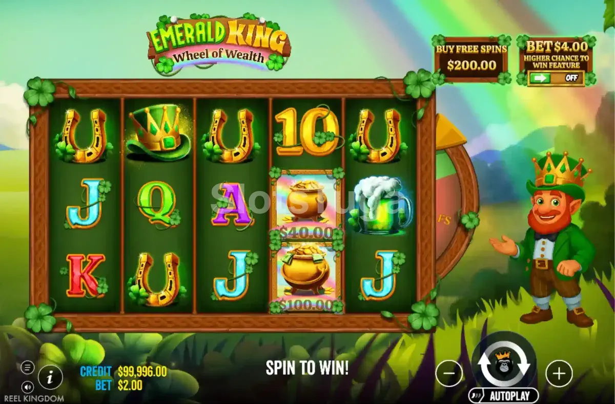 Tela principal do jogo base na slot Emerald King Wheel of Wealth