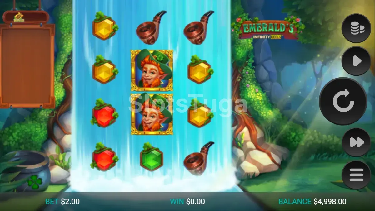 Gameplay principal da Emerald's Infinity Reels com grid 3x4