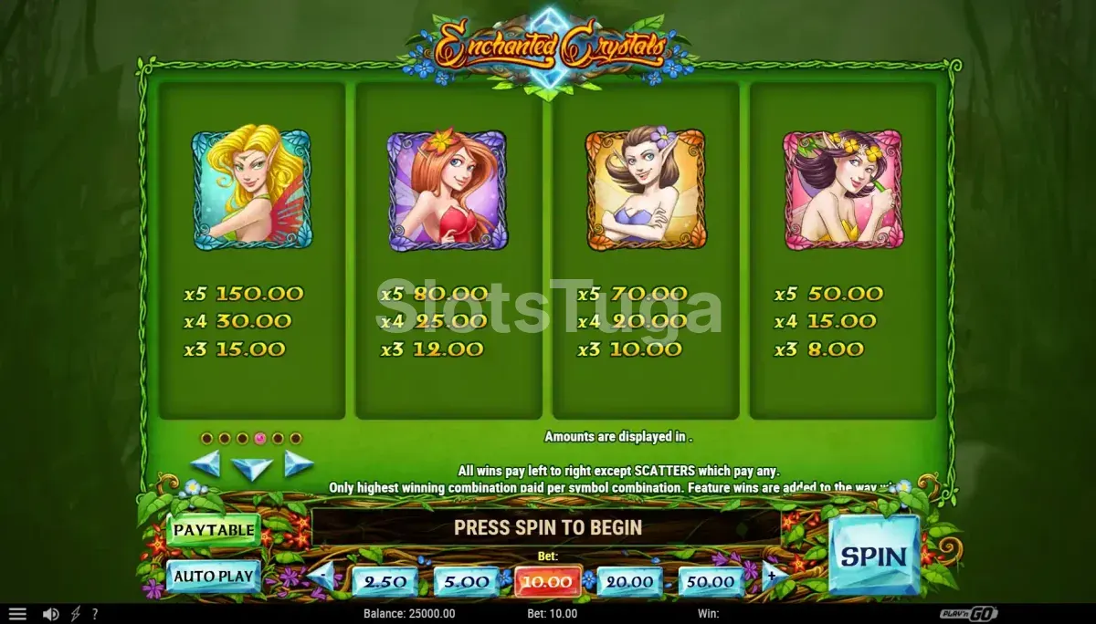 Tabela de pagamentos da slot Enchanted Crystals