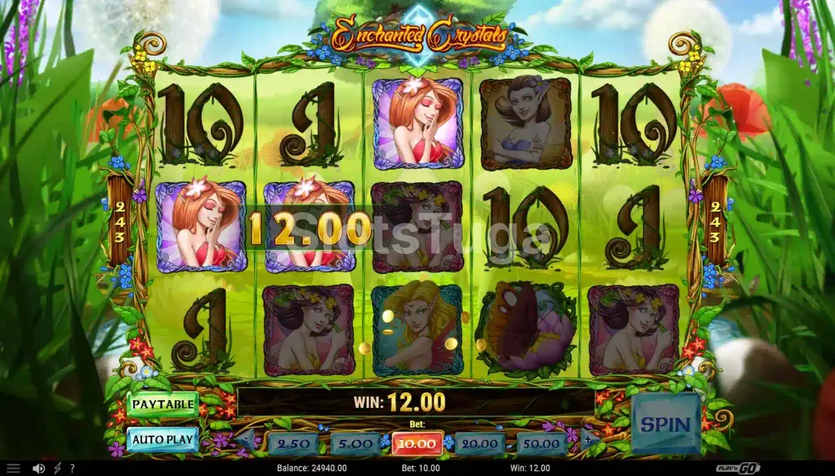 Resultado de rodada com combinação vencedora na Enchanted Crystals