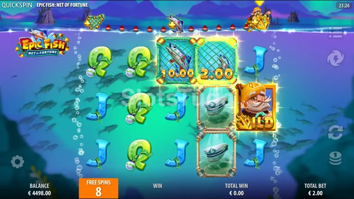 Rodadas grátis da Epic Fish Net of Fortune com wilds pegajosos em ação