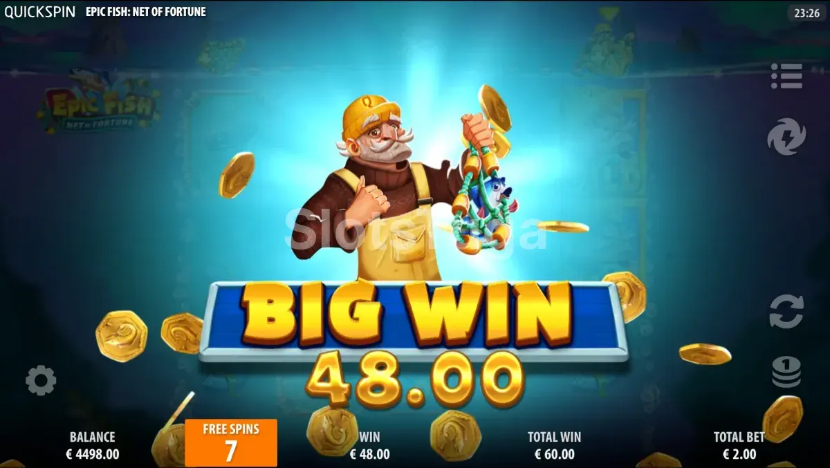 Grande vitória na Epic Fish Net of Fortune com multiplicador alto