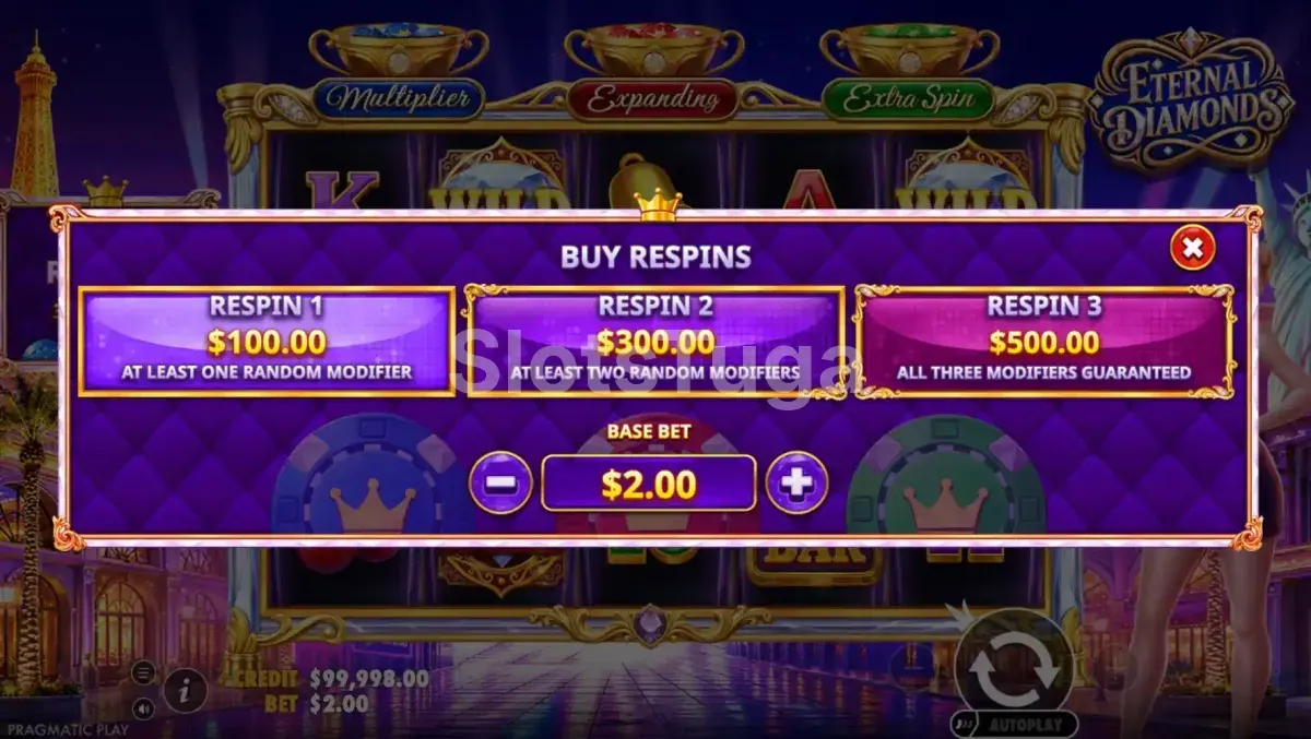 Opção de Bonus Buy no slot Eternal Diamonds da Pragmatic Play
