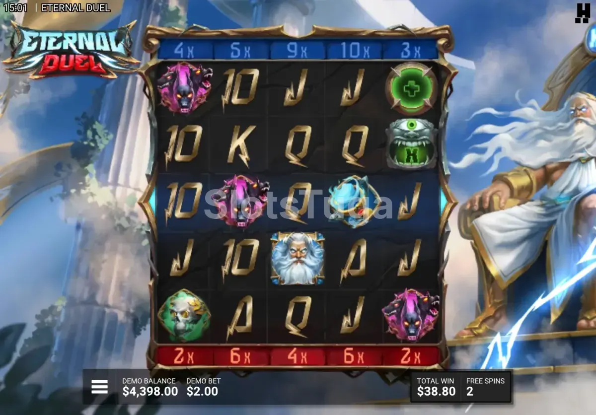 Rodadas grátis ativadas na slot Eternal Duel com multiplicadores