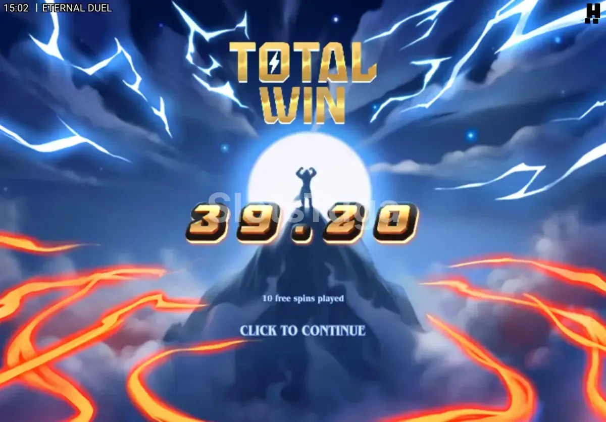 Big win na Eternal Duel com multiplicador alto aparecendo na tela