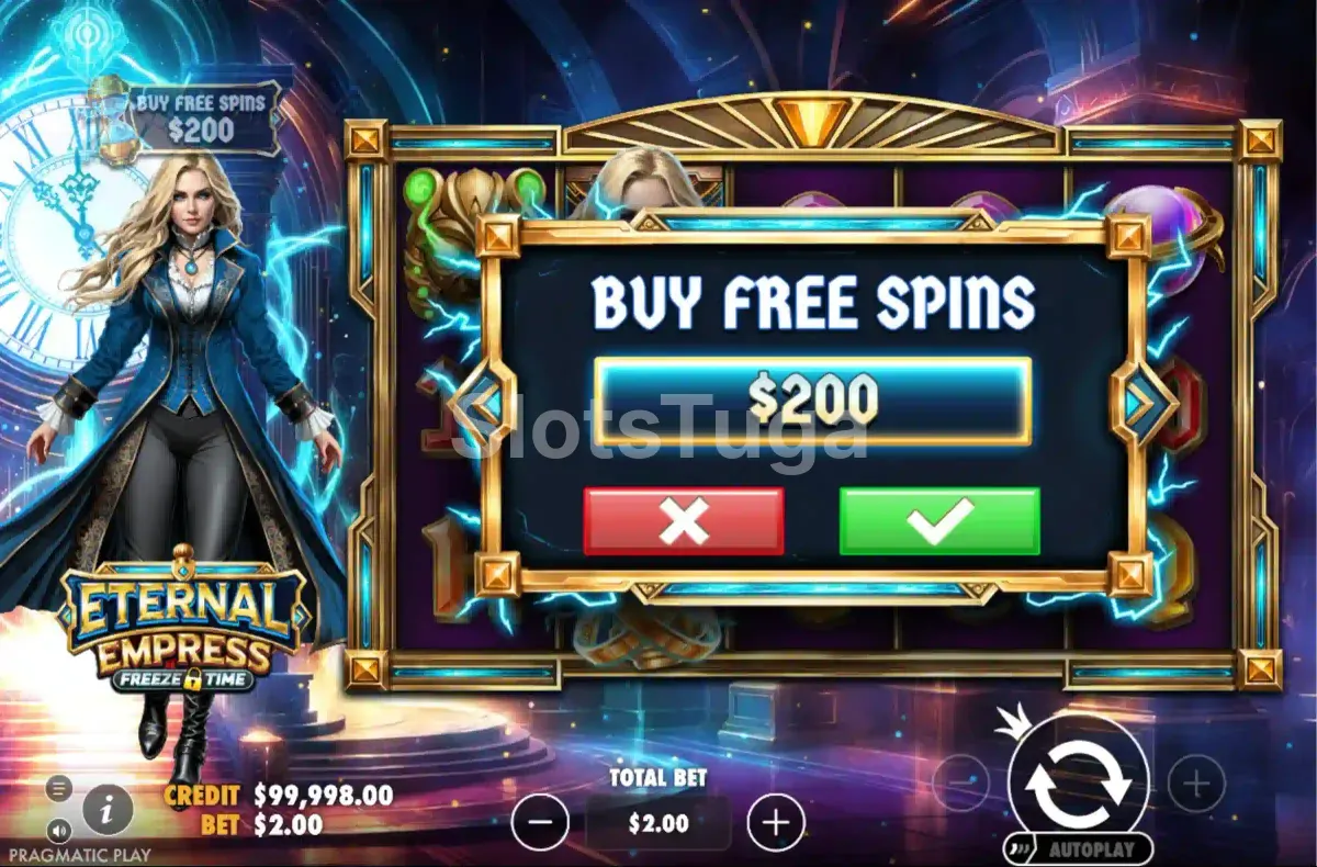Tela de compra de bônus disponível na Eternal Empress Freeze Time da Pragmatic Play