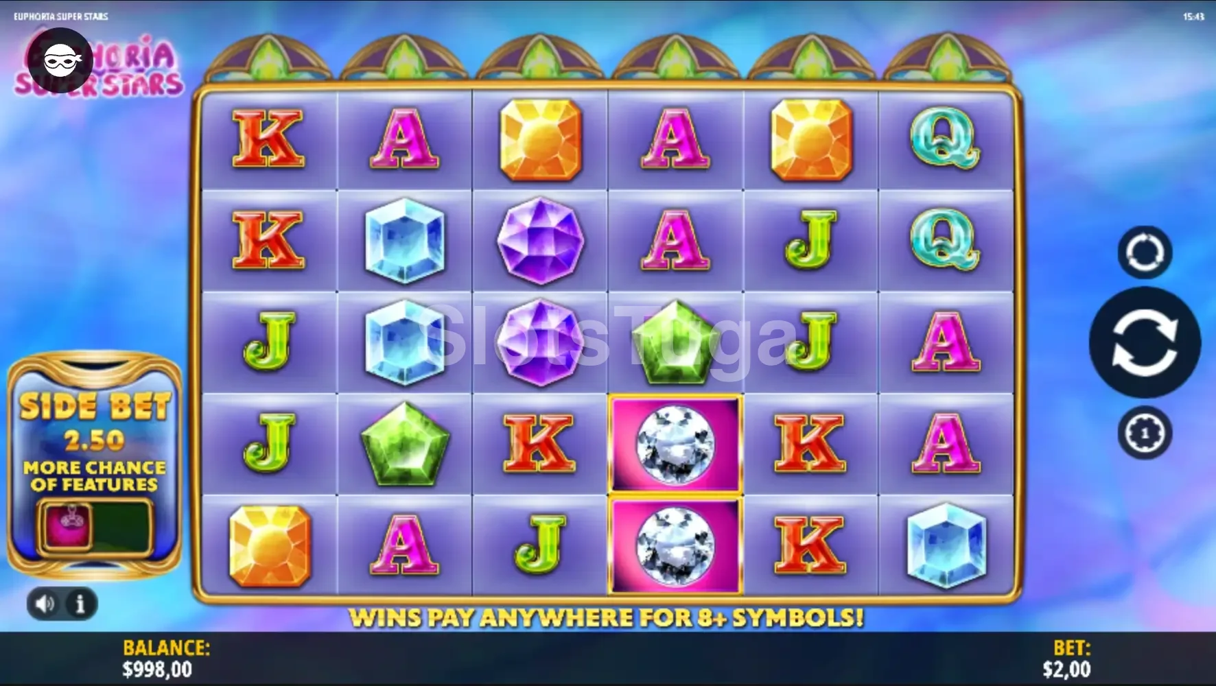Jogo base da Euphoria Super Stars com rolos iluminados