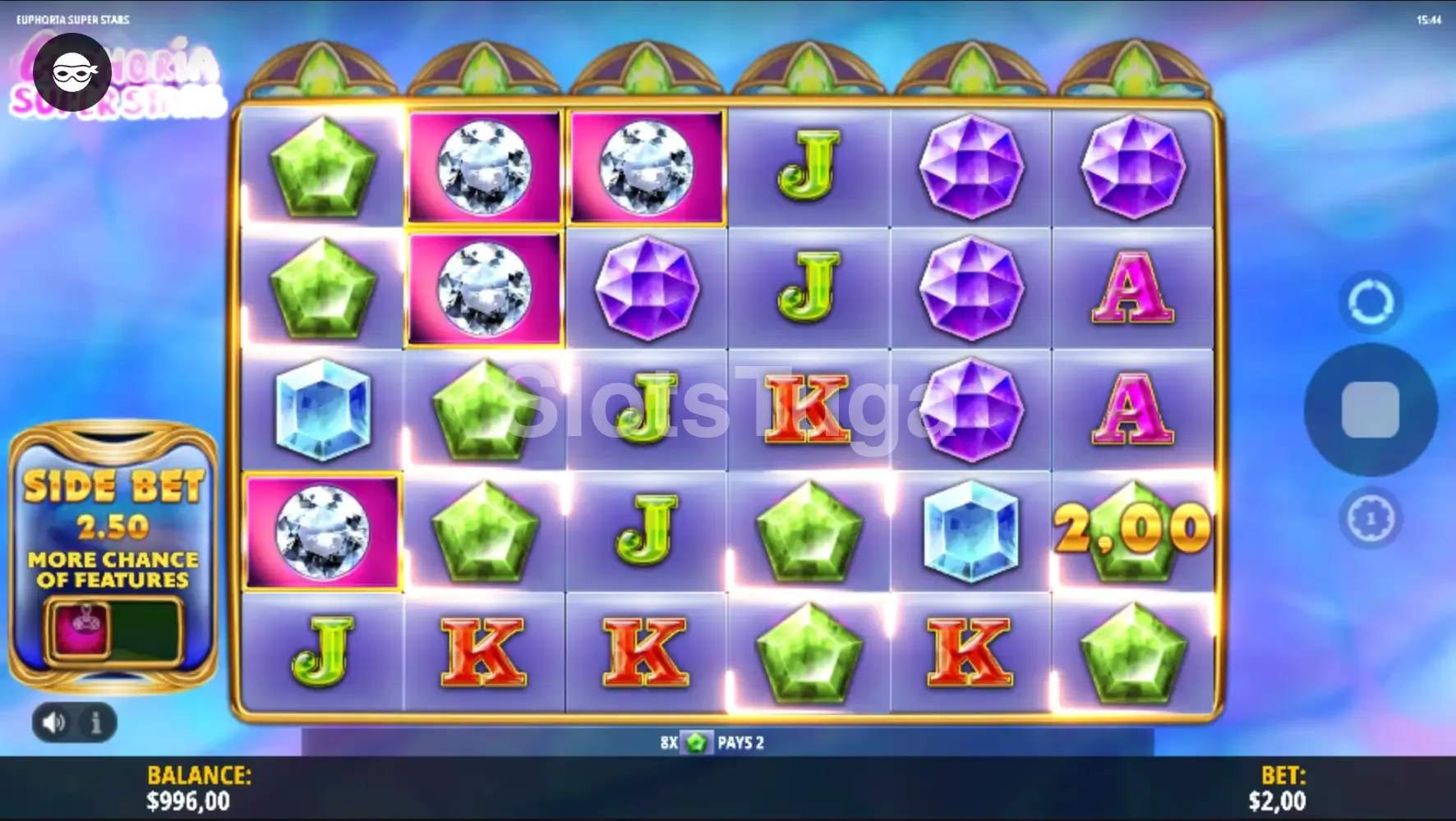 Segunda tela do jogo base da Euphoria Super Stars mostrando rodada em andamento