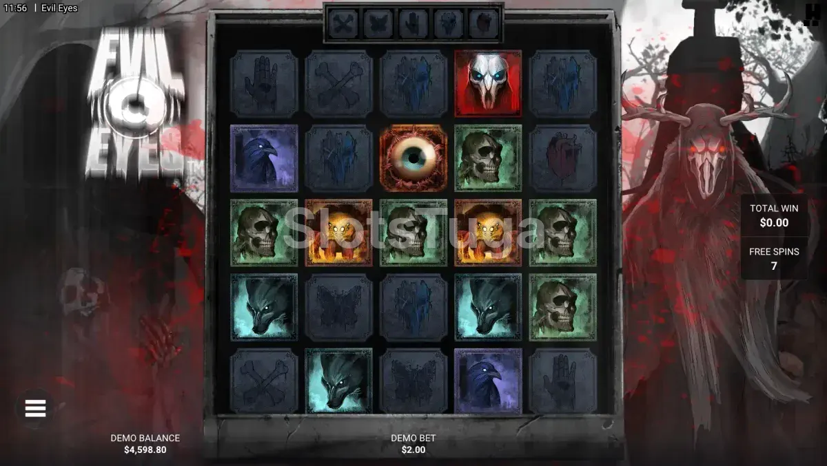Rodadas grátis The Graveyard no slot Evil Eyes com símbolos removidos