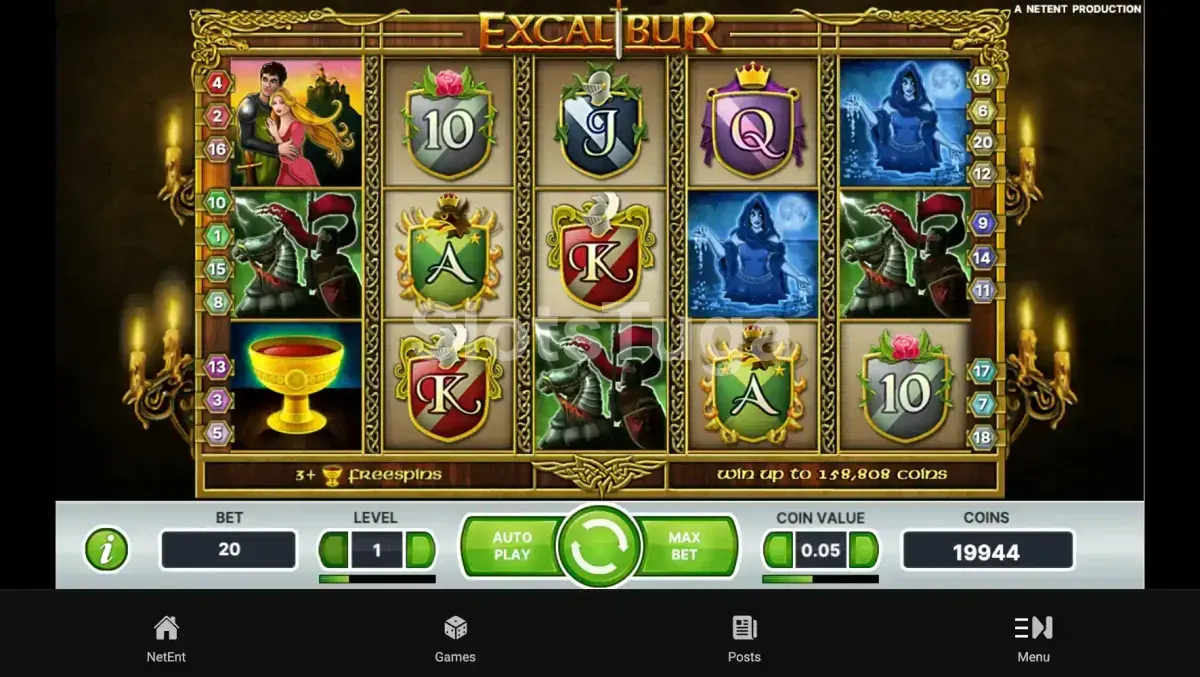 Segunda tela do jogo base da Excalibur mostrando os símbolos medievais