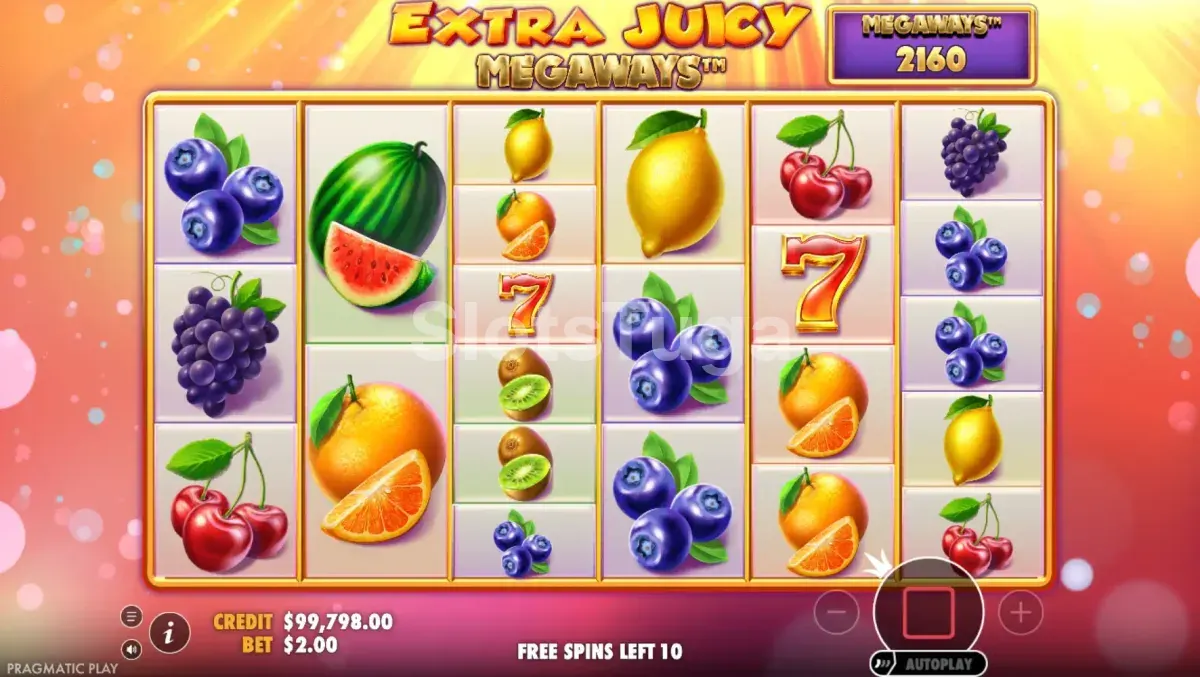 Rodada de giros grátis da Extra Juicy Megaways com multiplicadores sticky nos rolos