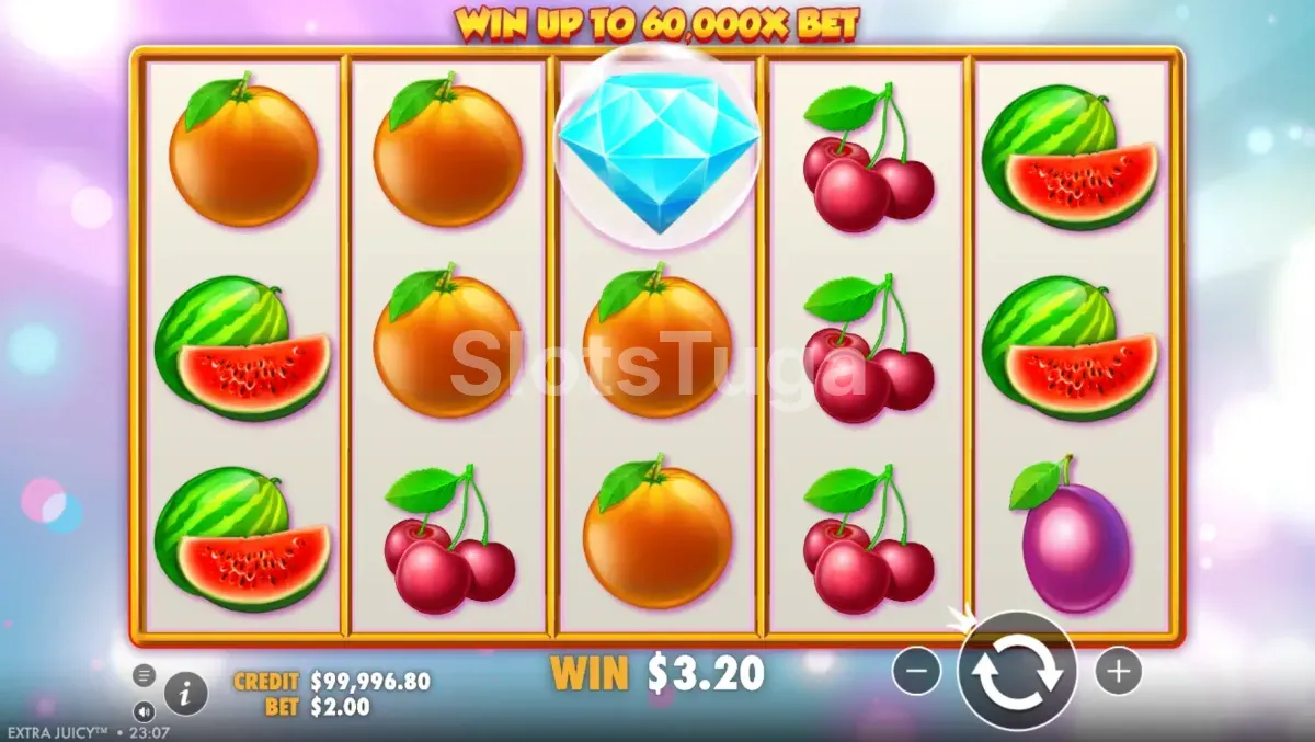 Símbolo scatter da Extra Juicy ativando as rodadas grátis