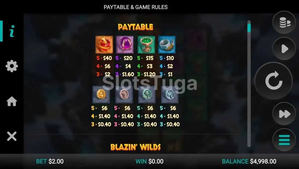 Tabela de pagamentos dos símbolos do Fang's Inferno Dream Drop