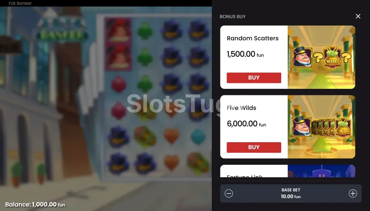 Tela de compra de bônus da slot Fat Banker