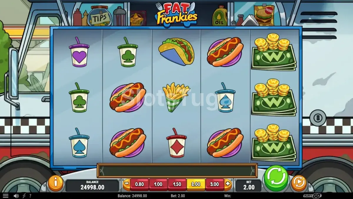 Tela principal da slot Fat Frankies com o food truck ao fundo