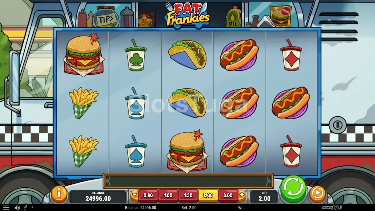 Segunda tela do jogo base da slot Fat Frankies com símbolos de comida