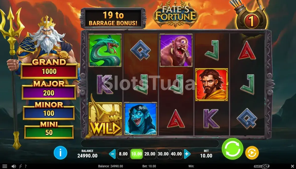Tela principal do jogo Fate's Fortune com Ulisses e Posêidon