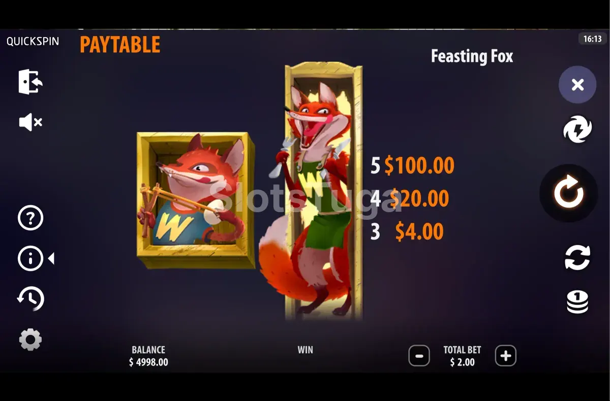 Tabela de pagamentos do Feasting Fox Quickspin
