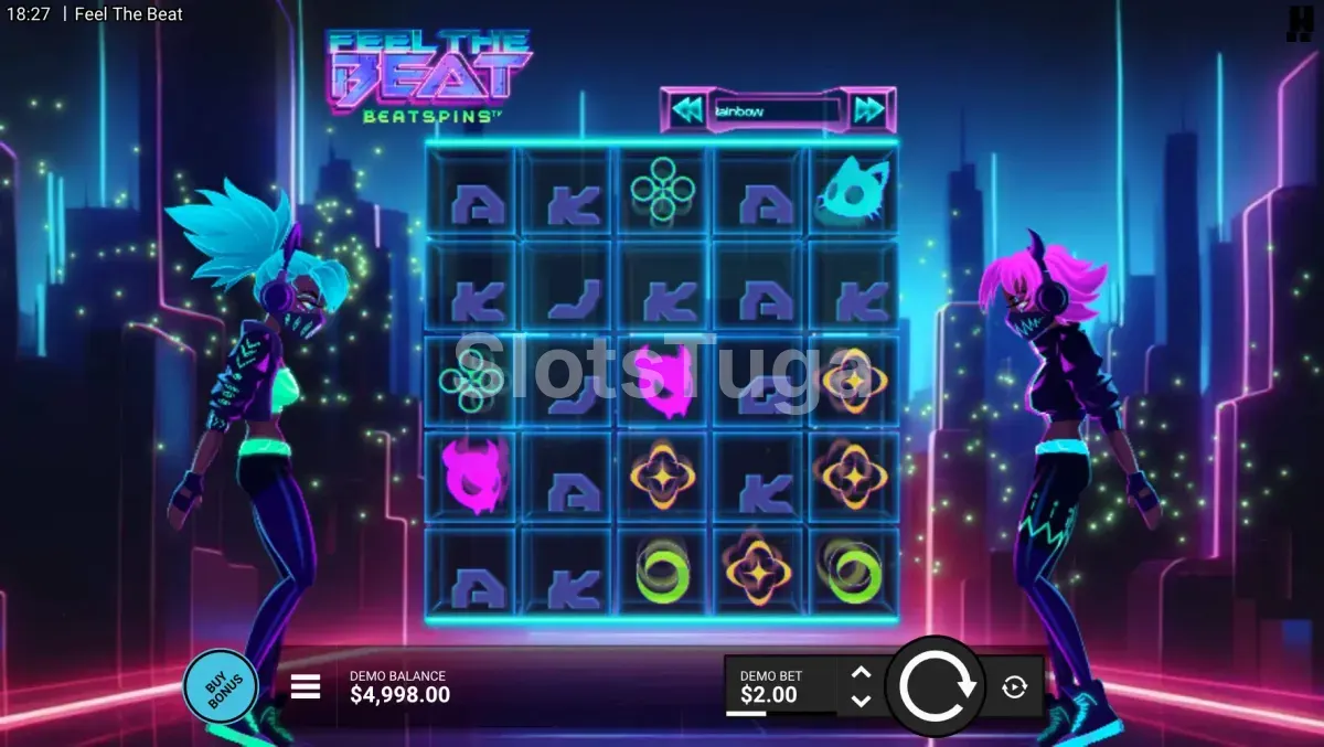 Jogo base da slot Feel the Beat com rolos em ação