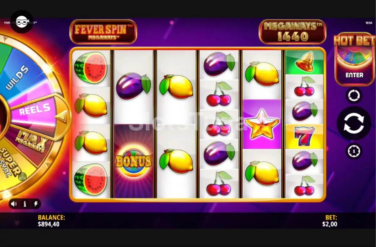 Jogo base da Fever Spin Megaways com rouleaux em ação