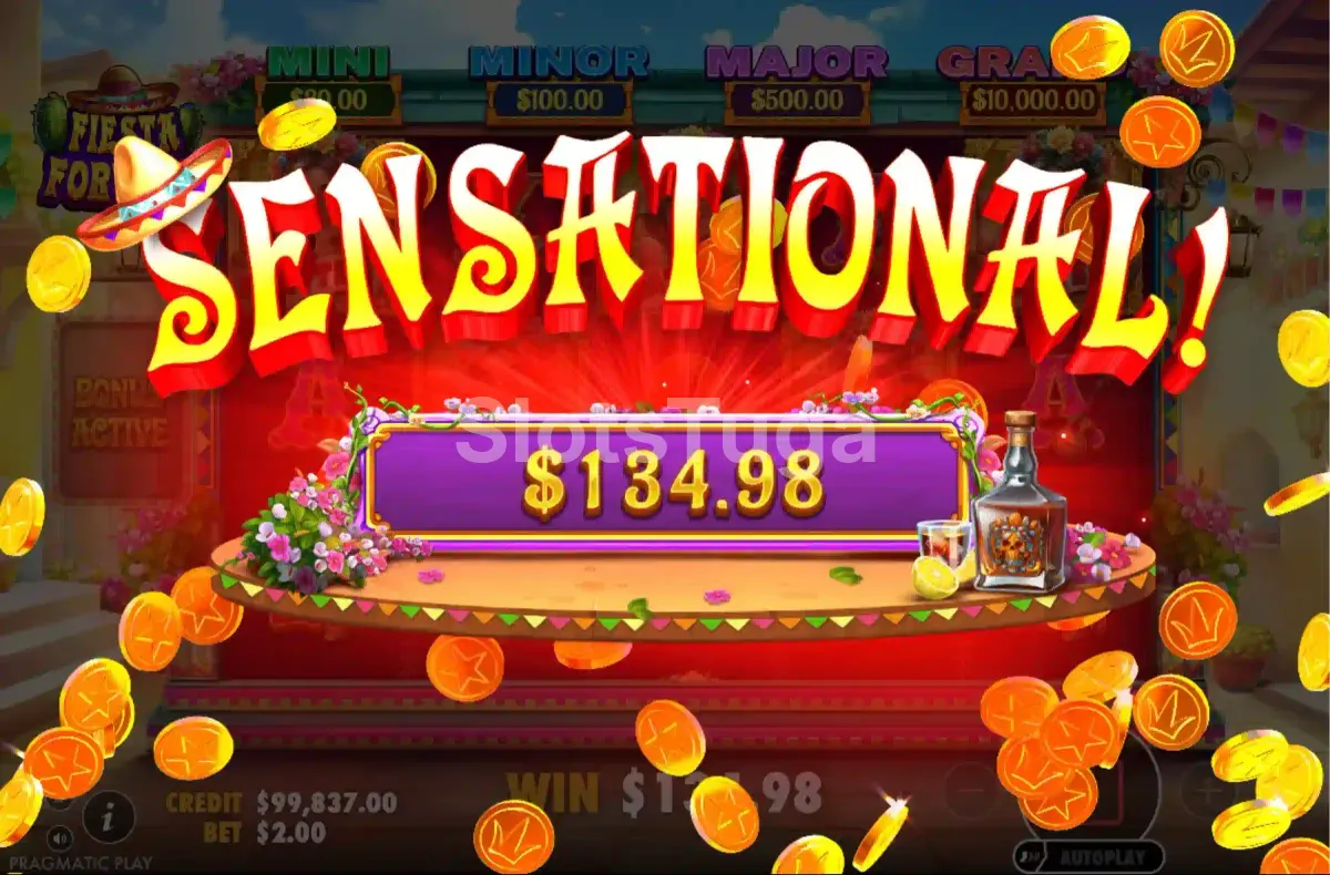 Tela de grande vitória na Fiesta Fortune mostrando ganho expressivo
