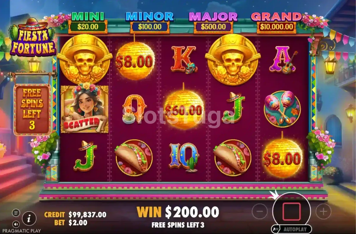 Rodada de giros grátis ativada na Fiesta Fortune com multiplicadores