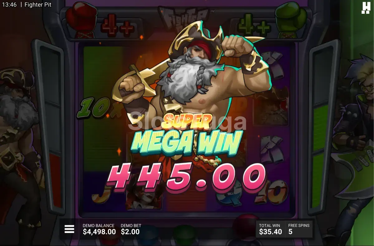 Grande vitória na Fighter Pit com multiplicador expressivo na tela