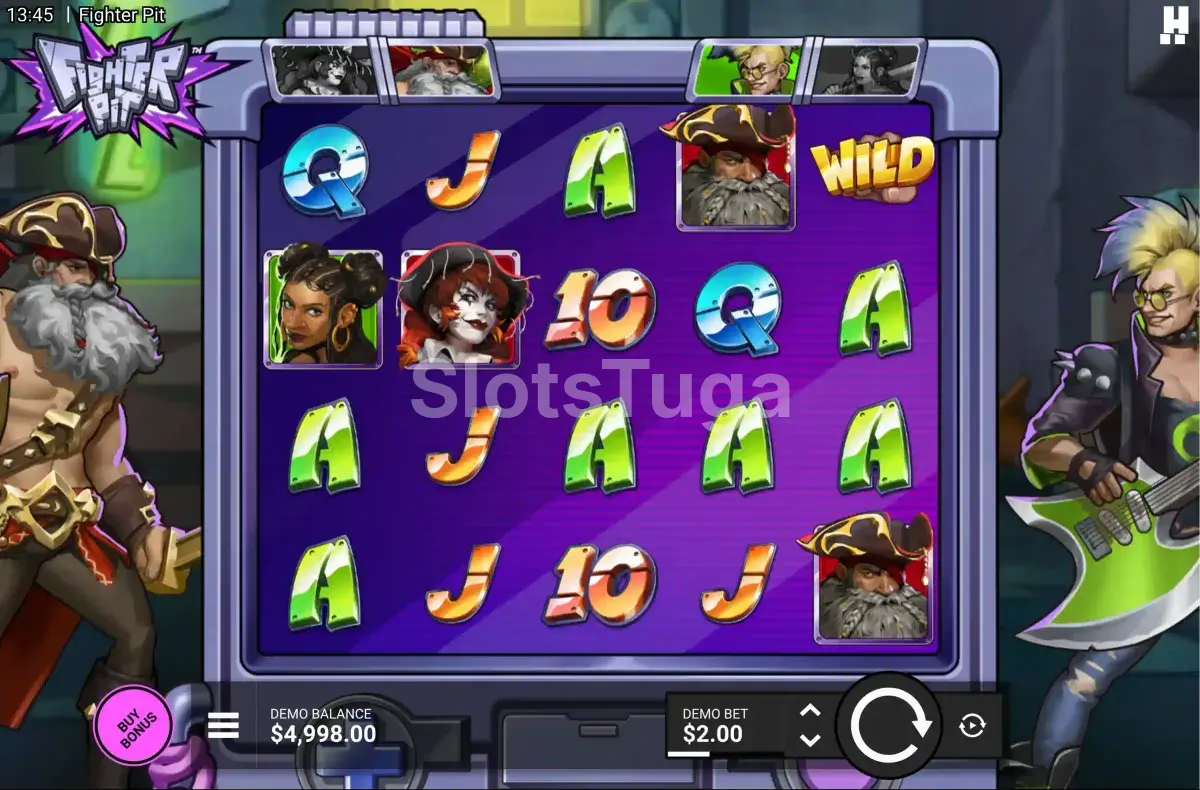 Jogo base da slot Fighter Pit com a arena de combate ao fundo