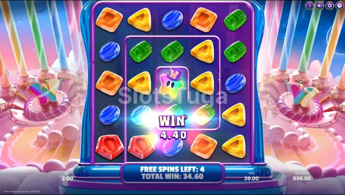 Rodadas grátis ativadas na slot Finn and The Candy Spin com interface especial
