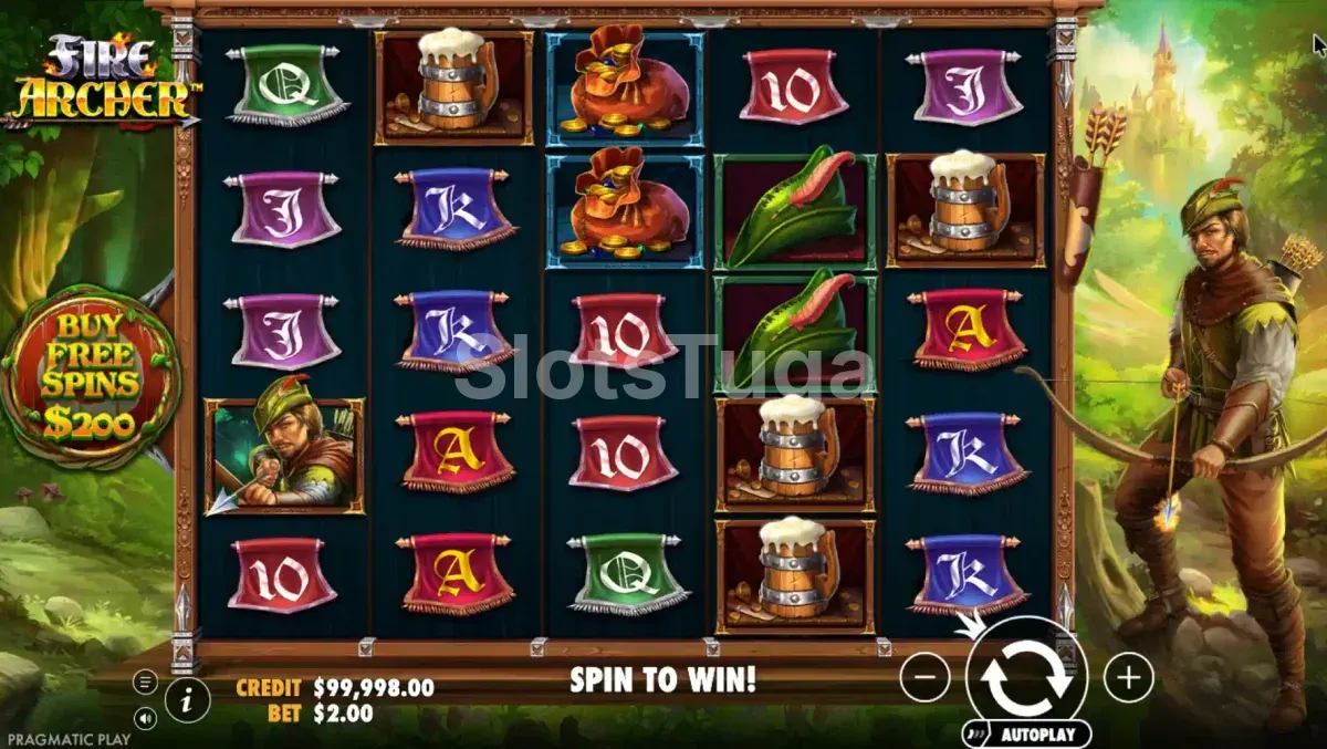 Jogo base do Fire Archer com tema de floresta medieval