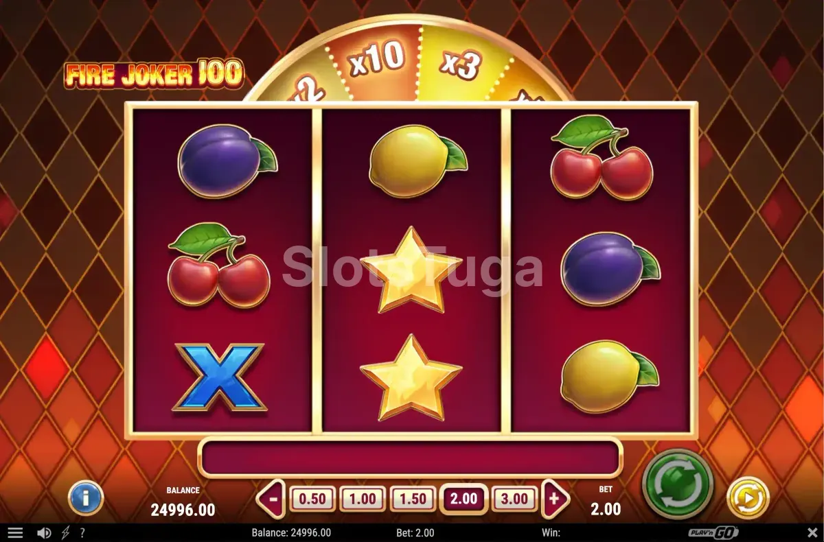 Segunda tela de jogo da Fire Joker 100 com combinação de símbolos especiais