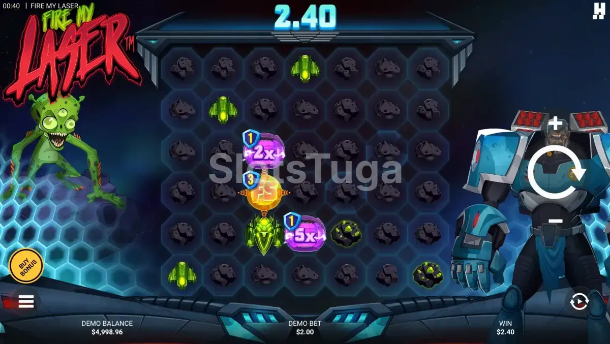 Tela principal do jogo Fire My Laser com grid 7x6 e aliens na tela