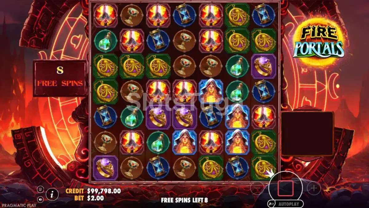 Rodadas grátis do Fire Portals com os wilds acumulados na grade