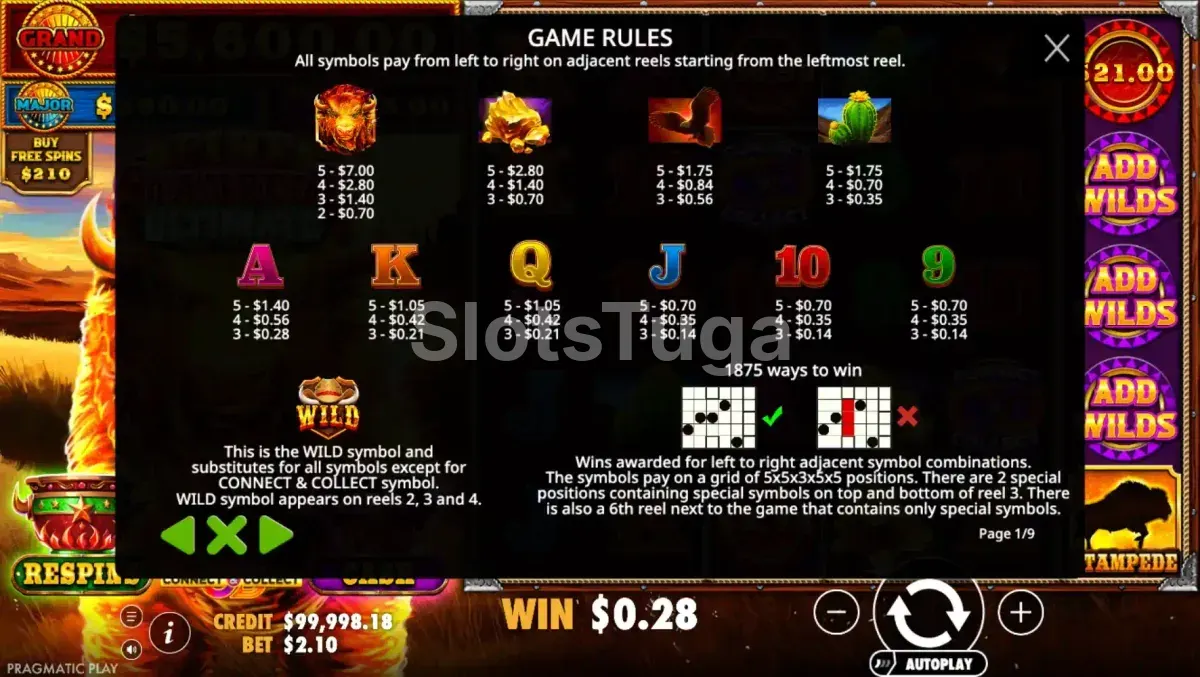 Tabela de pagamentos da Fire Stampede Ultimate