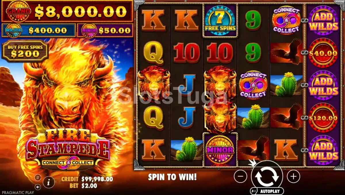 Jogo base da Fire Stampede com animais em chamas na savana