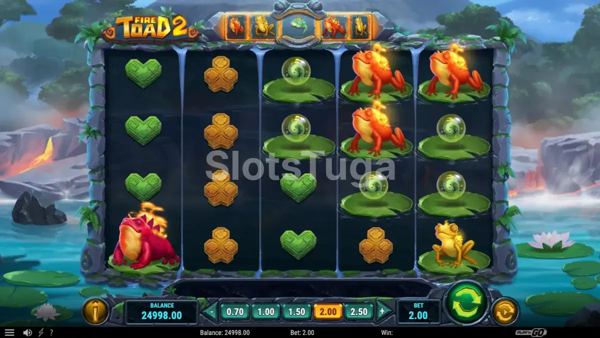 Jogo base do Fire Toad 2 com nenúfares e lava no cenário