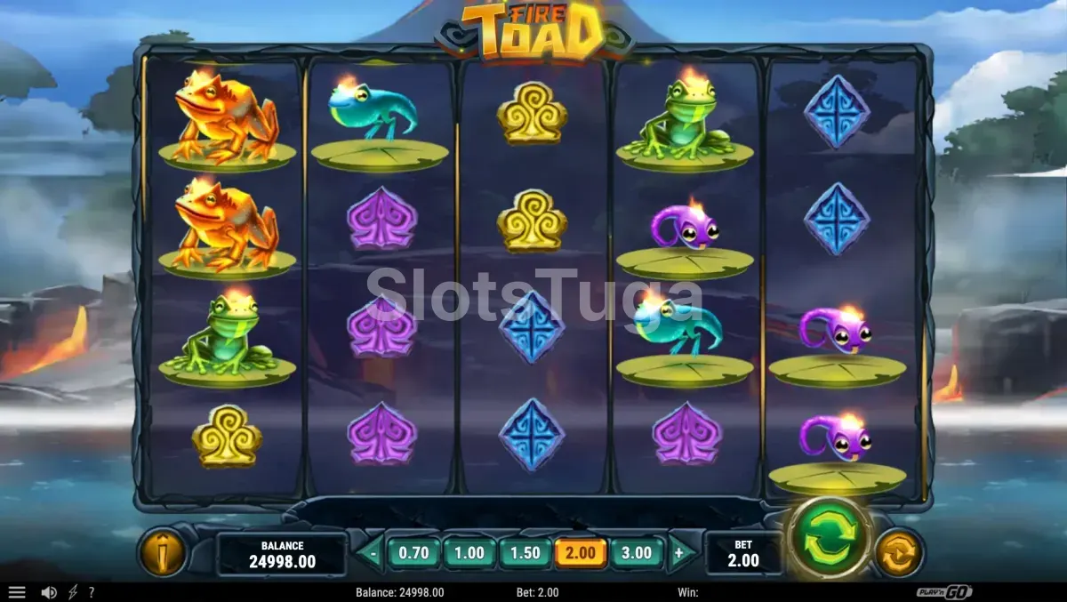 Jogo base do Fire Toad com rolos e símbolos coloridos