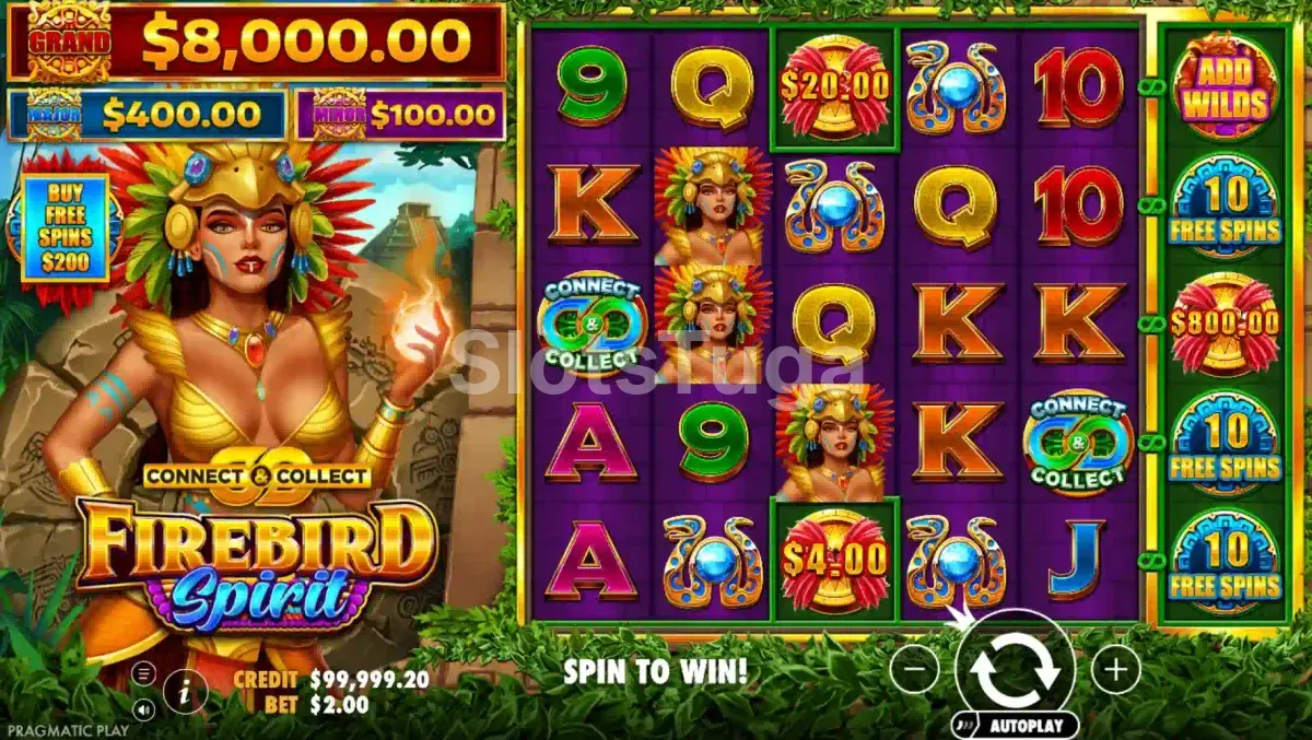 Jogo base da Firebird Spirit com seus 5 rolos em ação