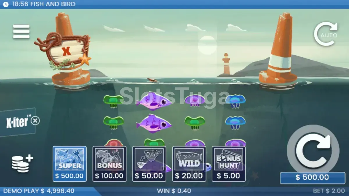 Menu de compra de bônus do X-iter na slot Fish and Bird