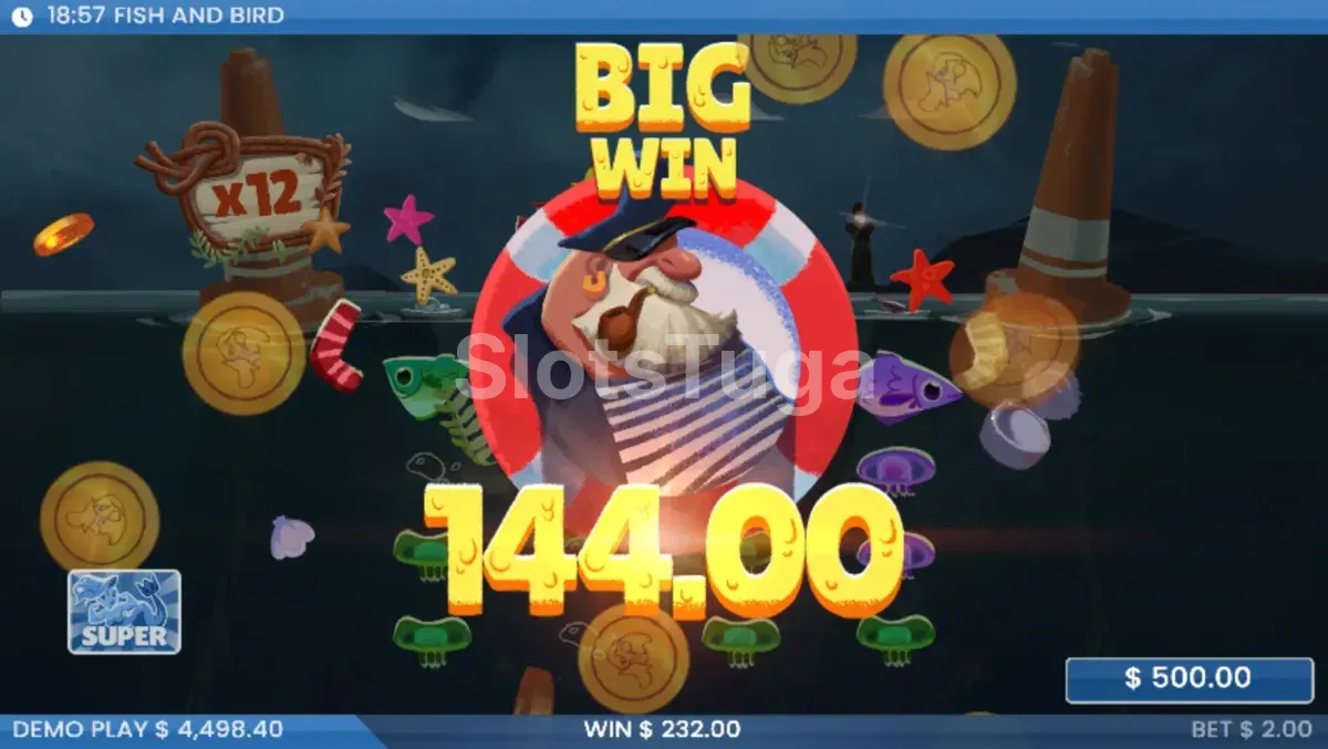 Grande vitória na slot Fish and Bird com multiplicador alto